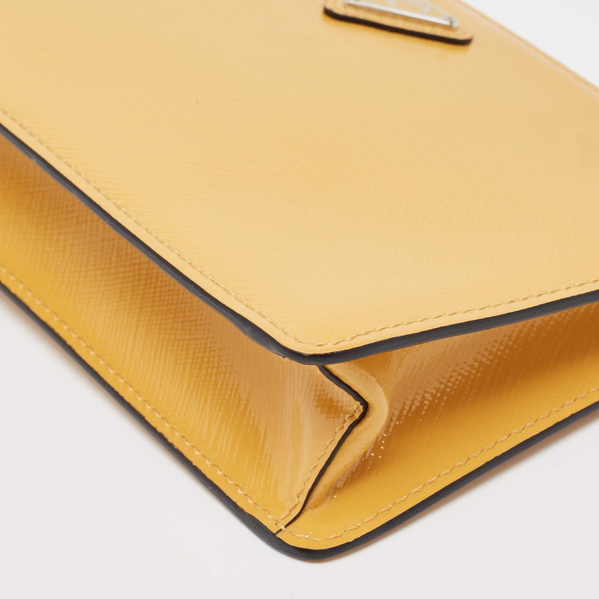 Prada Yellow Saffiano Vernice Leather Chain Shoulder Bag 7