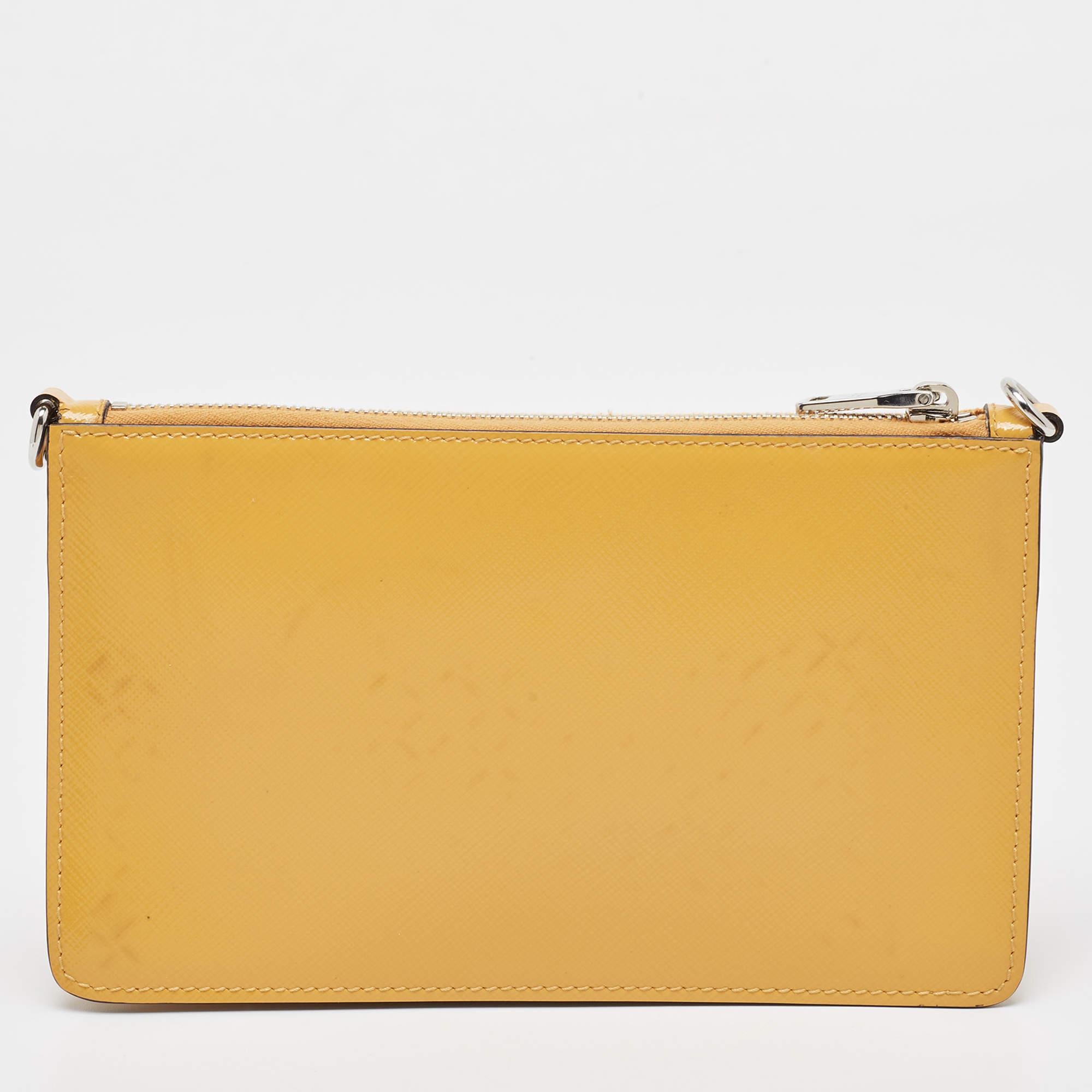 Prada Yellow Saffiano Vernice Leather Chain Shoulder Bag 4