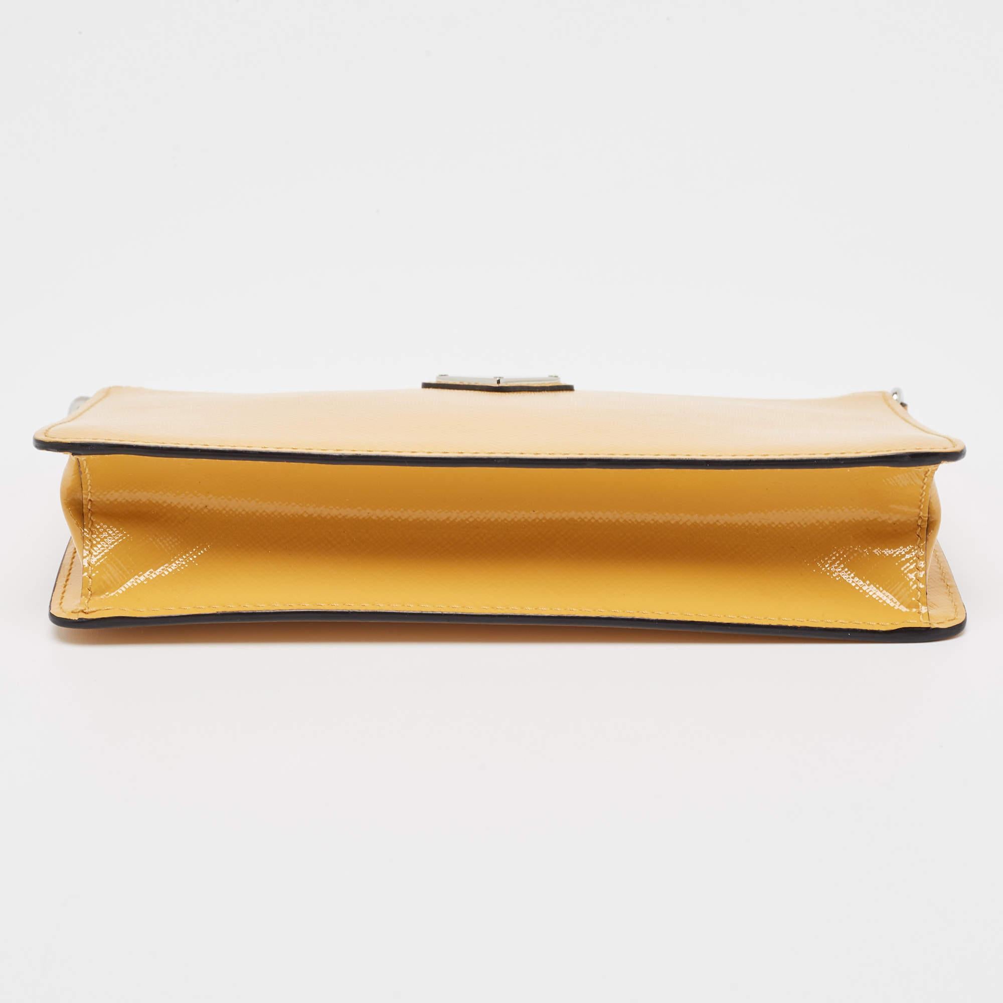 Prada Yellow Saffiano Vernice Leather Chain Shoulder Bag 5