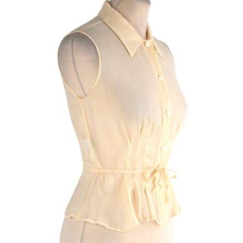 Prada Yellow Silk Crepe Drawstring Sleeveless Blouse In Excellent Condition For Sale In London, GB