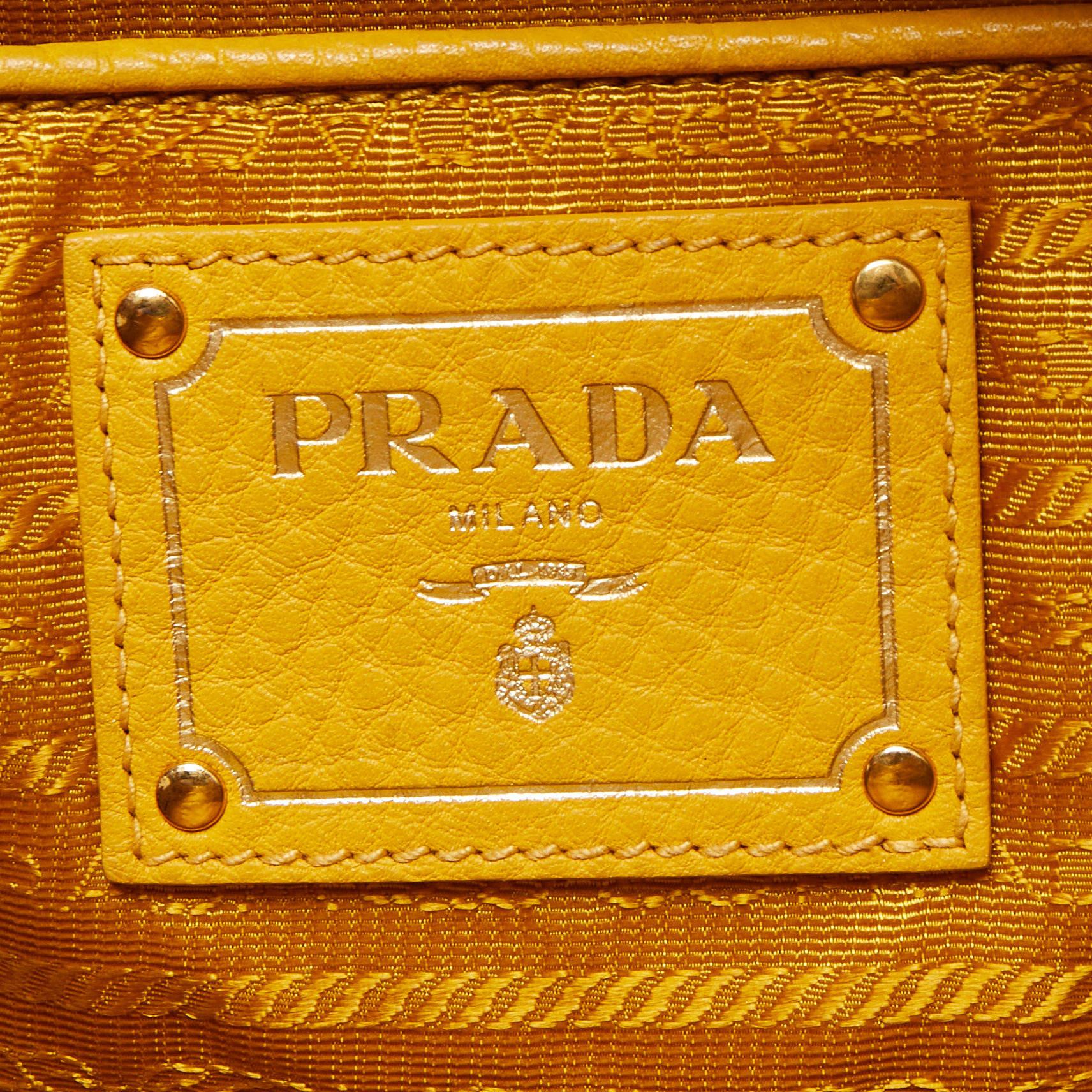 Prada Yellow Vitello Daino Leather Dome Satchel 7