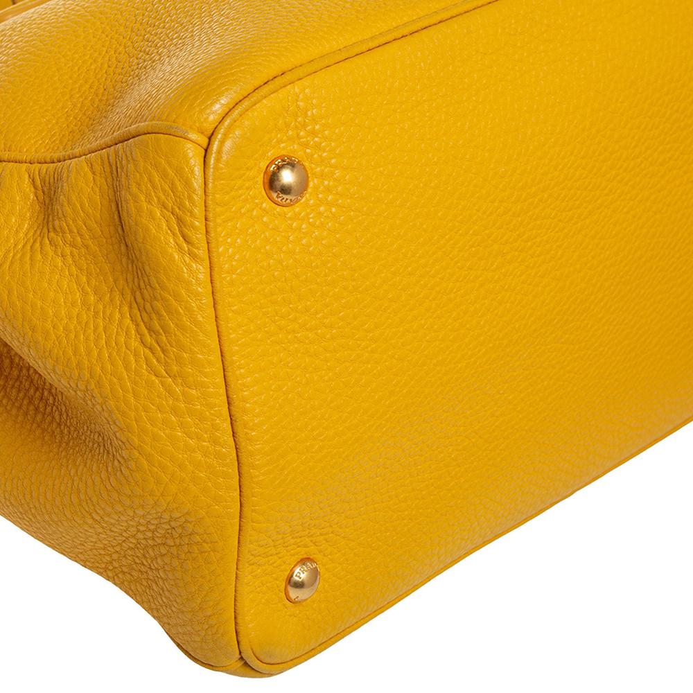 Women's Prada Yellow Vitello Daino Leather Open Tote