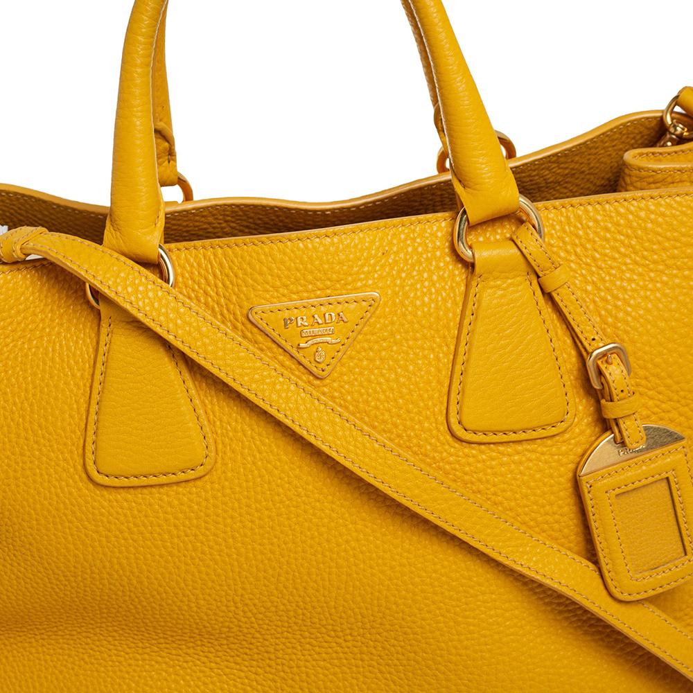 Prada Yellow Vitello Daino Leather Open Tote 2