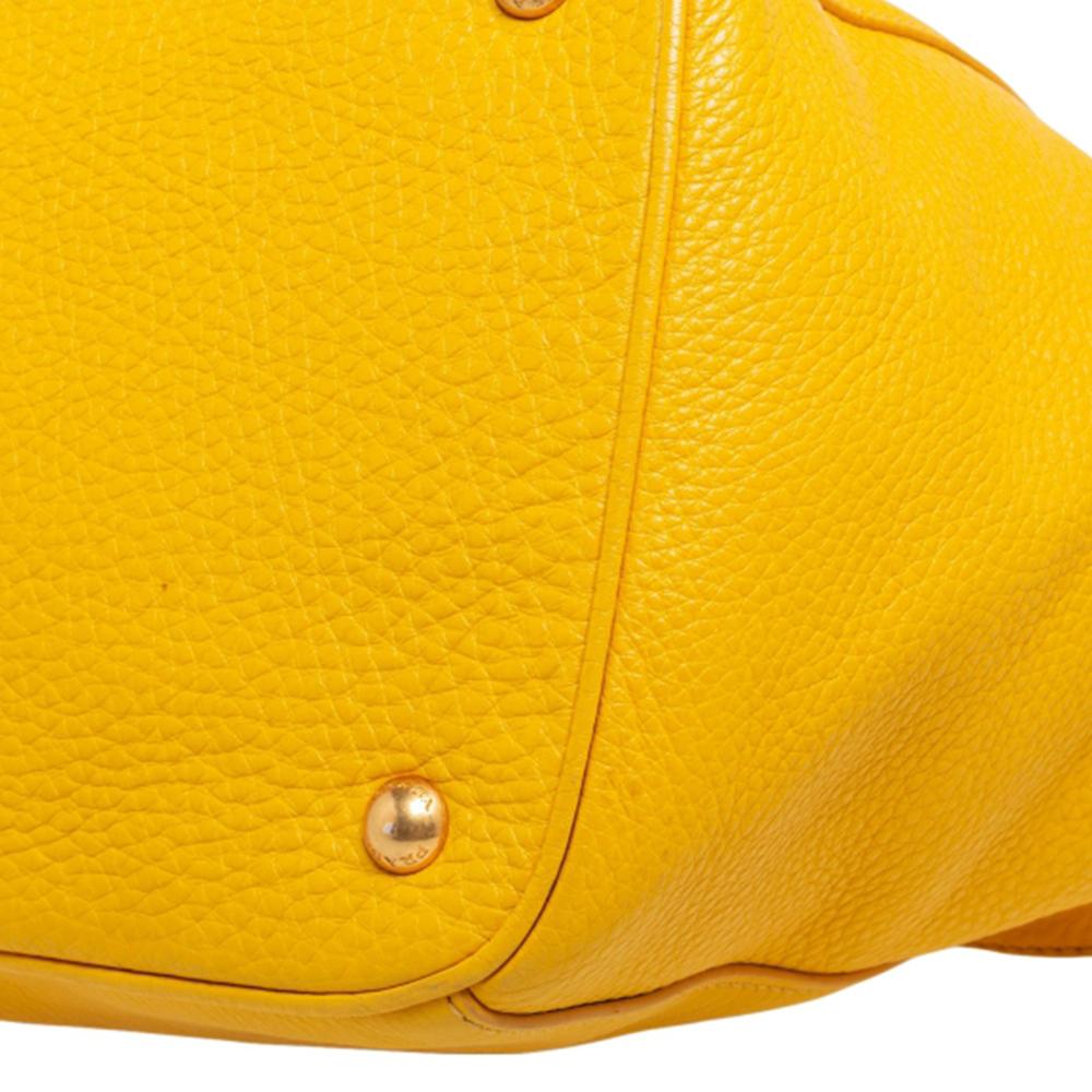 Women's Prada Yellow Vitello Daino Leather Tote