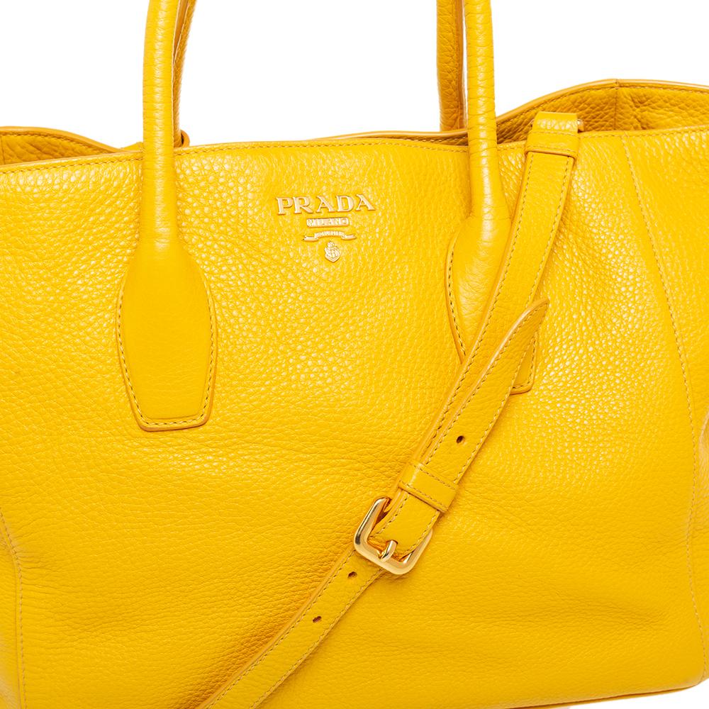 Prada Yellow Vitello Daino Leather Tote 2