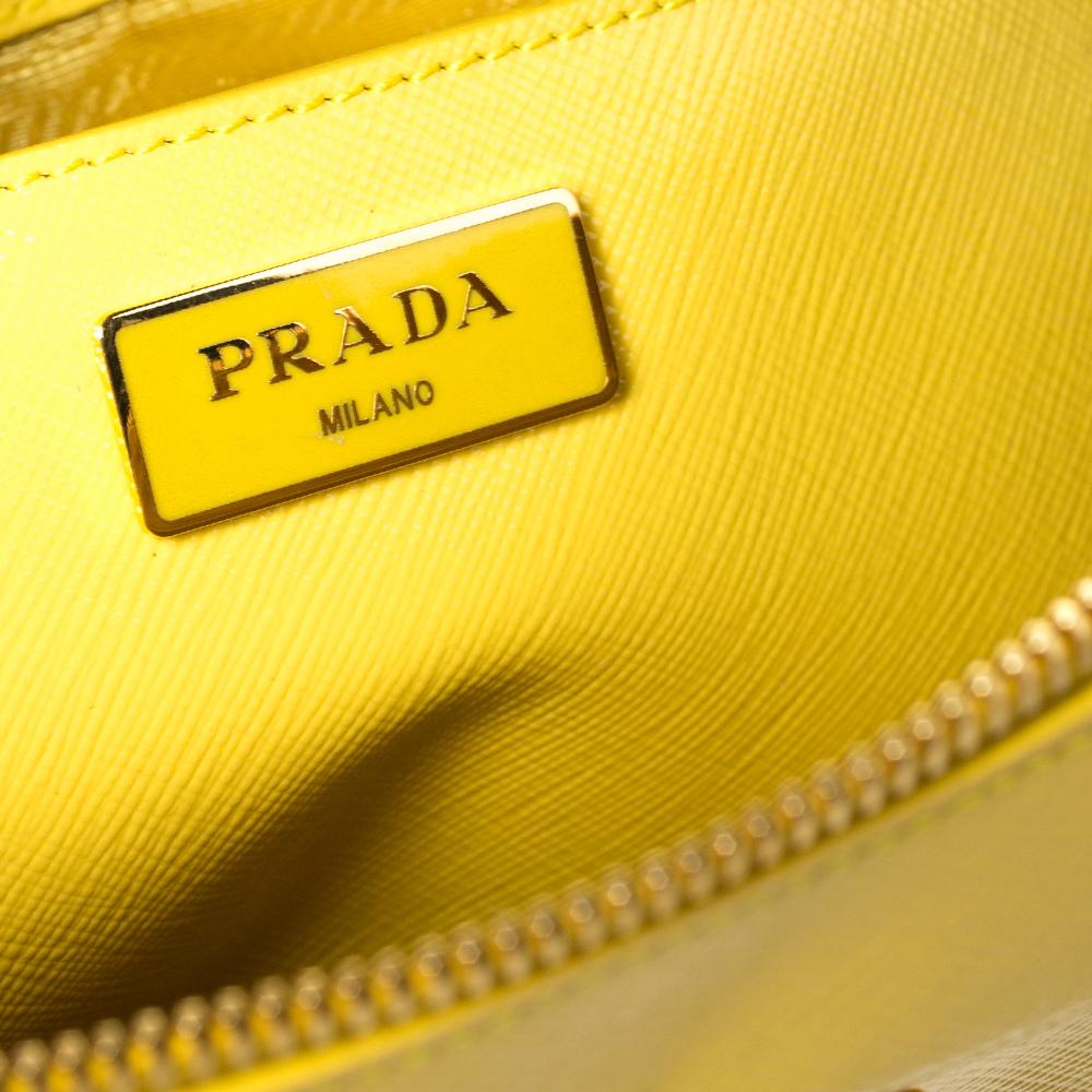 Prada Yellow/White Saffiano Patent Leather Flower Bauletto Bag 2