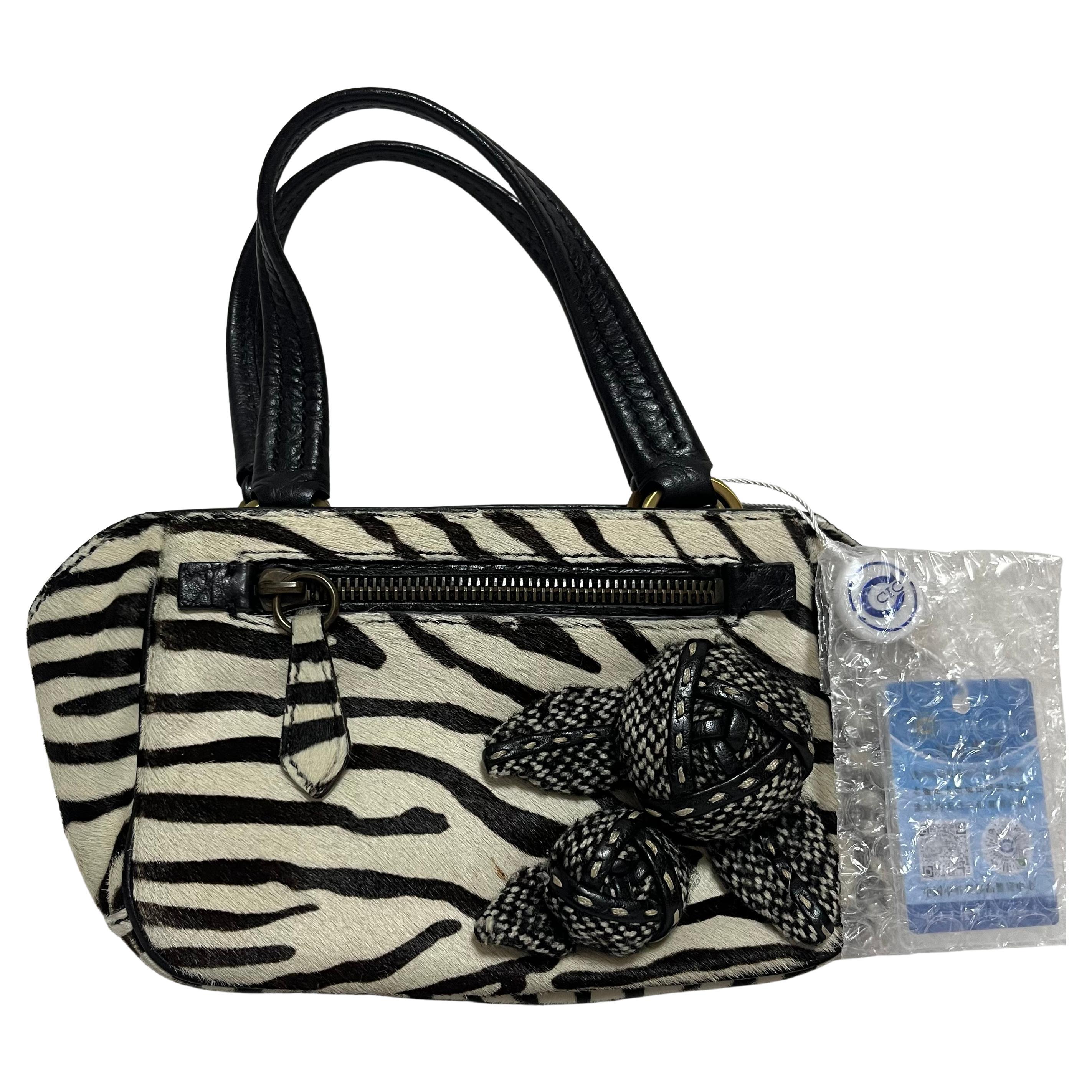 Prada Zebra Print Ponyhair Calfskin Leather Handbag For Sale