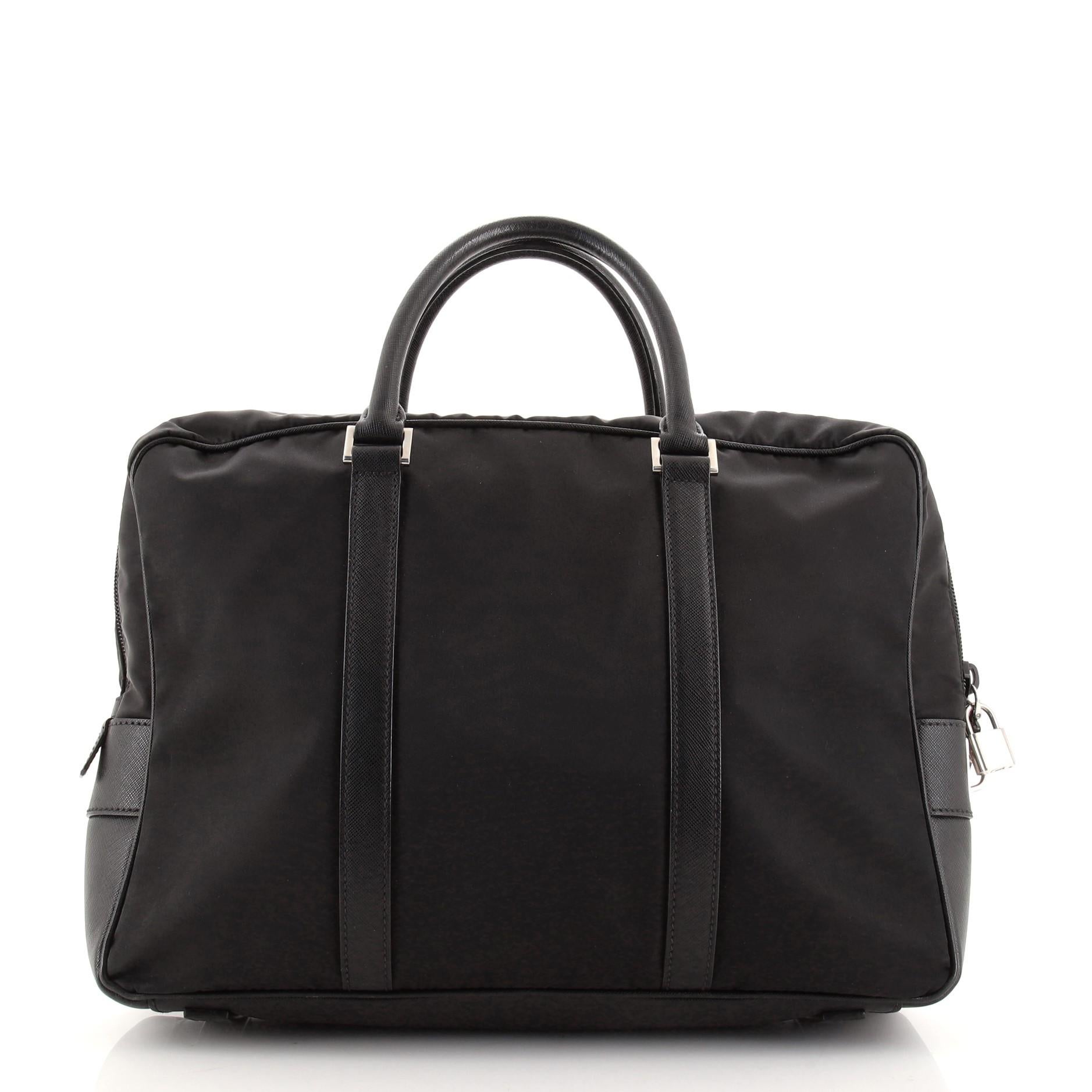 Black Prada Zip Around Briefcase Tessuto with Saffiano Leather Medium