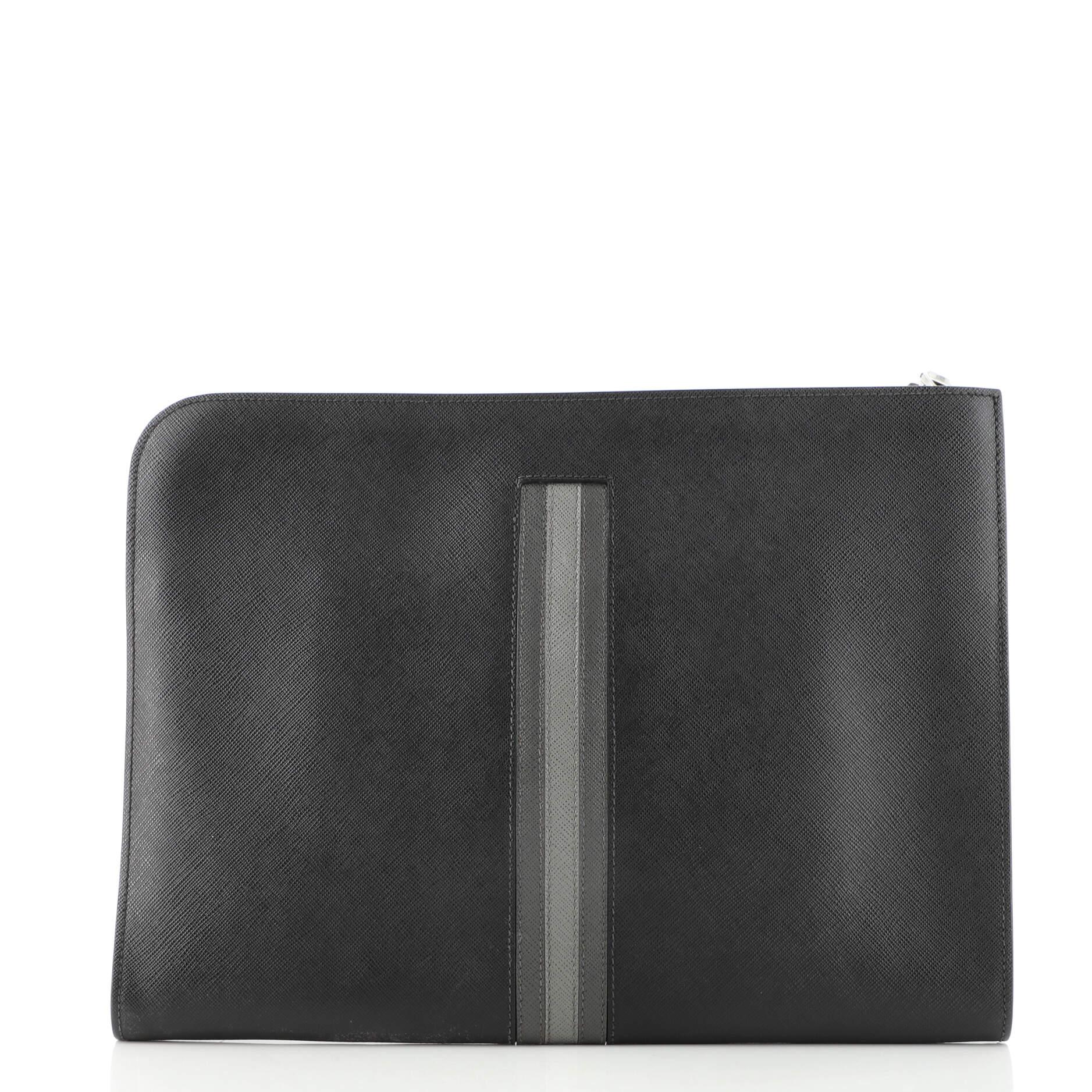 Black Prada Zip Around Portfolio Saffiano Leather Small