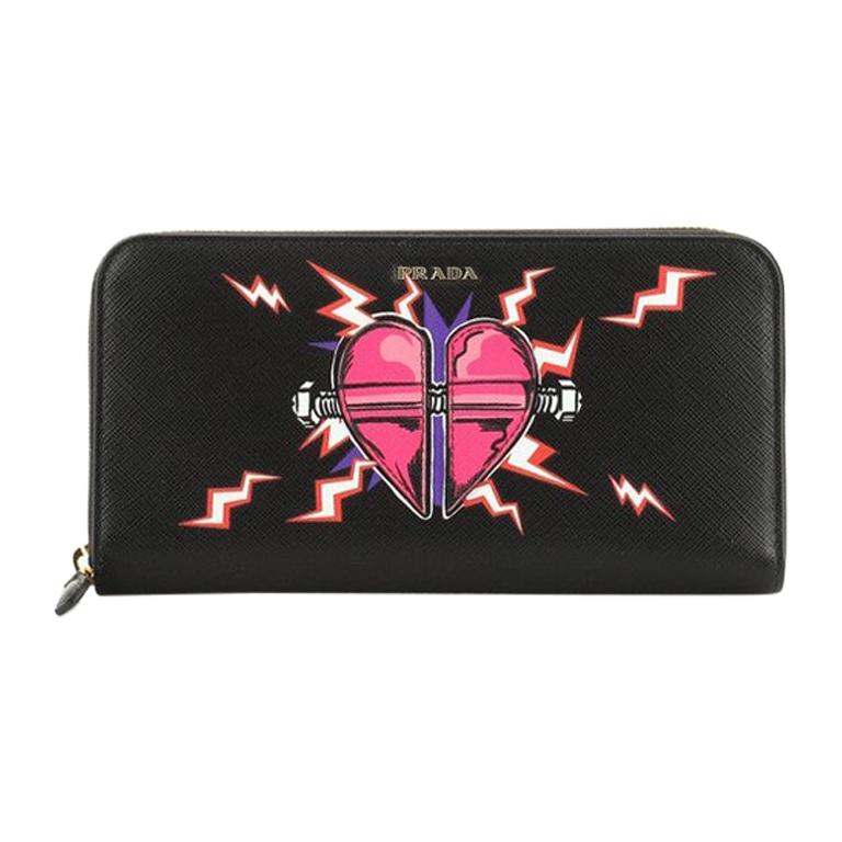 Prada Zip Around Wallet Printed Saffiano Long