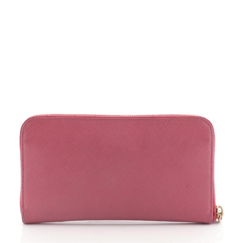 Pink Prada Zip Around Wallet Saffiano Leather 
