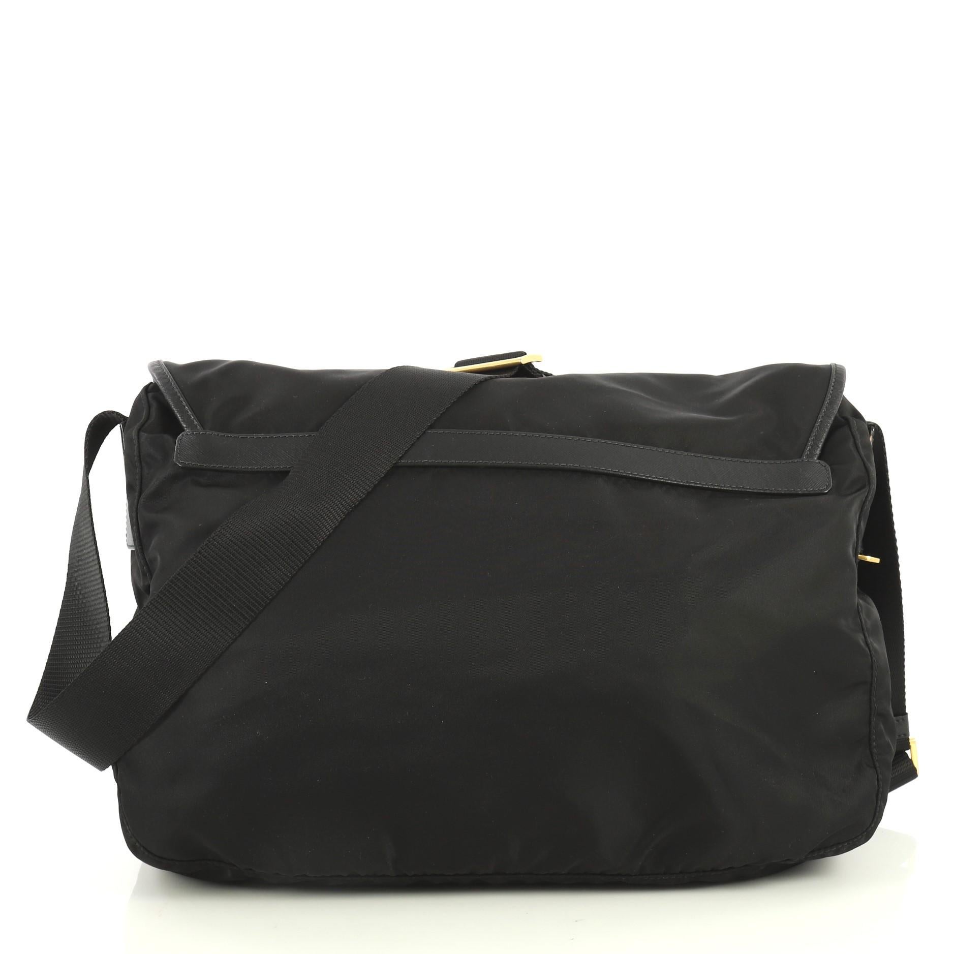Black Prada Zip Buckle Messenger Bag Tessuto Large
