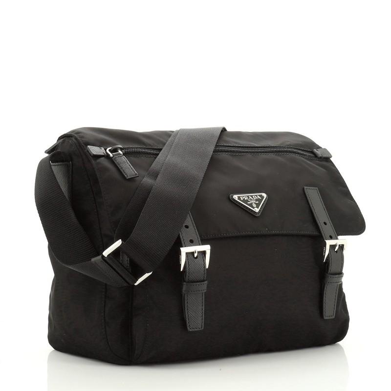 Black Prada Zip Buckle Messenger Bag Tessuto Medium