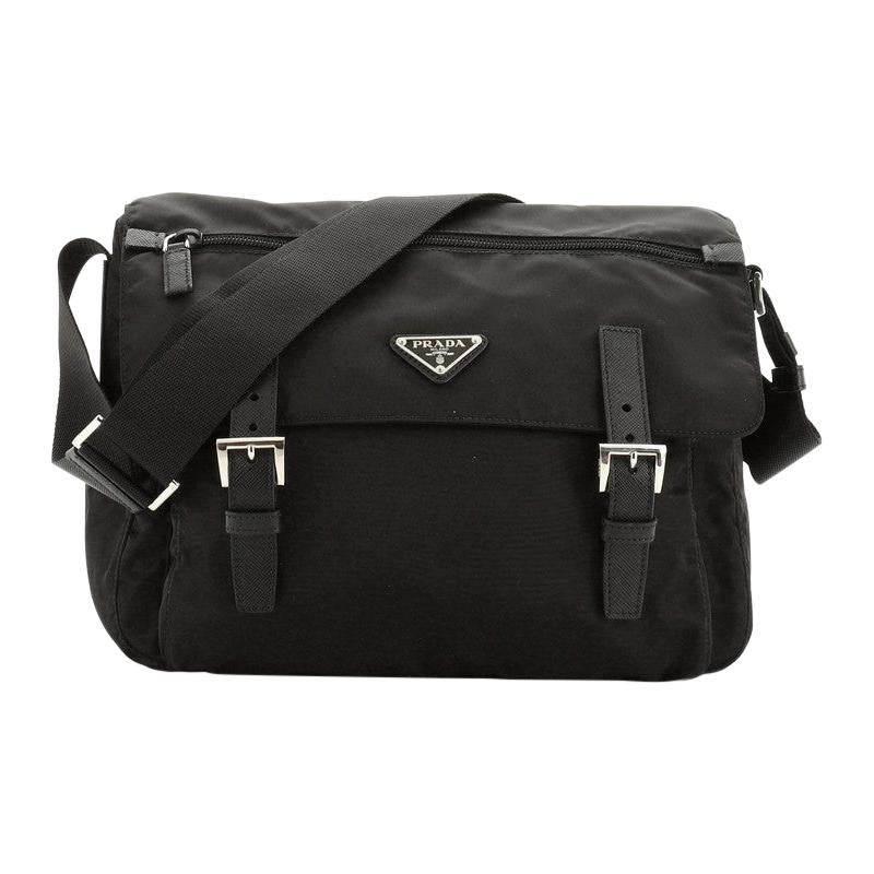 Prada Zip Buckle Messenger Bag Tessuto Medium