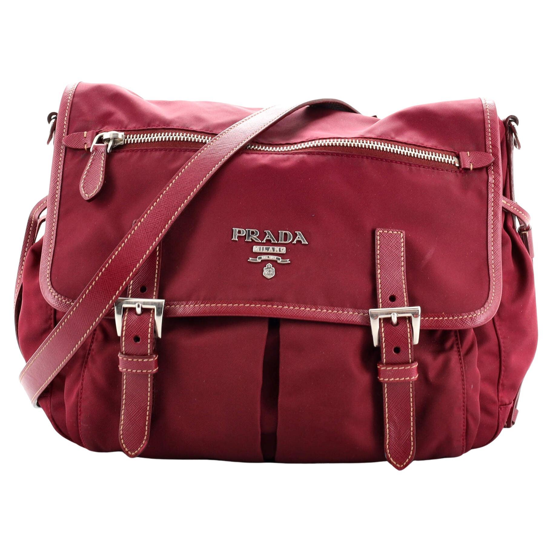 Prada Red Nylon Flat Messenger Crossbody Bag at 1stDibs