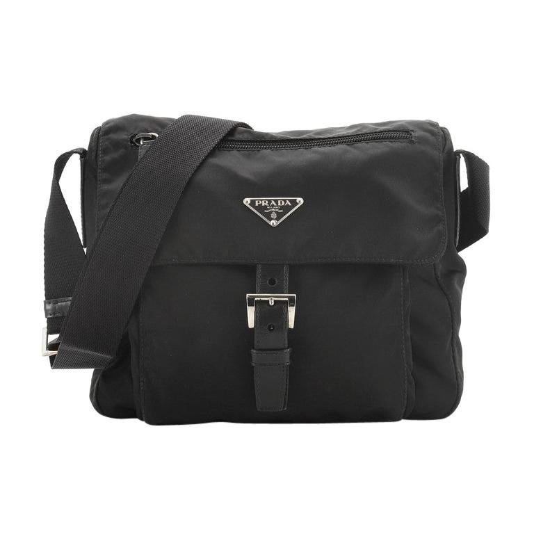 Prada Tessuto Zip Double Buckle Messenger Bag