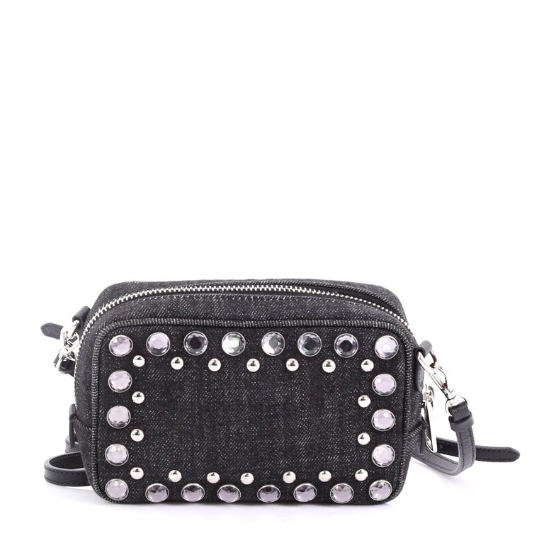Prada Zip Crossbody Bag Rhinestone Embellished Denim Mini at 1stDibs