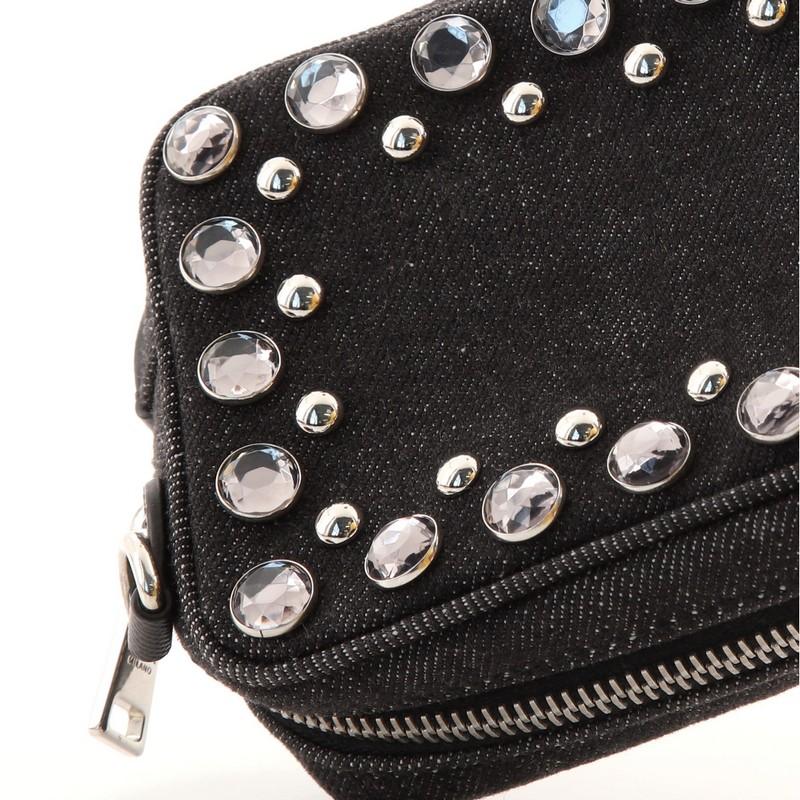 Black Prada Zip Crossbody Bag Rhinestone Embellished Denim Mini