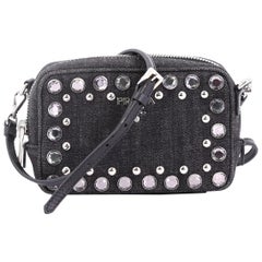 Prada Zip Crossbody Bag Rhinestone Embellished Denim Mini