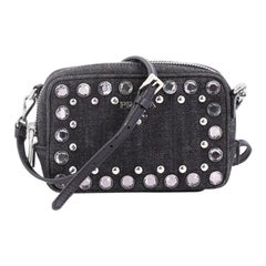 Prada Zip Crossbody Bag Rhinestone Embellished Denim Mini