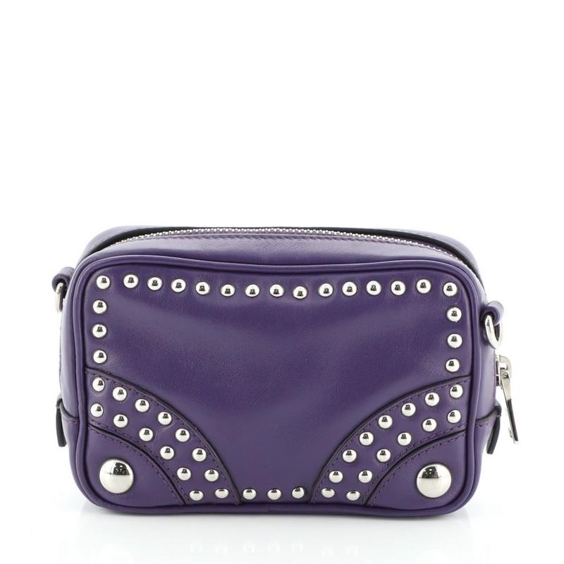 Purple Prada Zip Crossbody Bag Studded Soft Calfskin Mini
