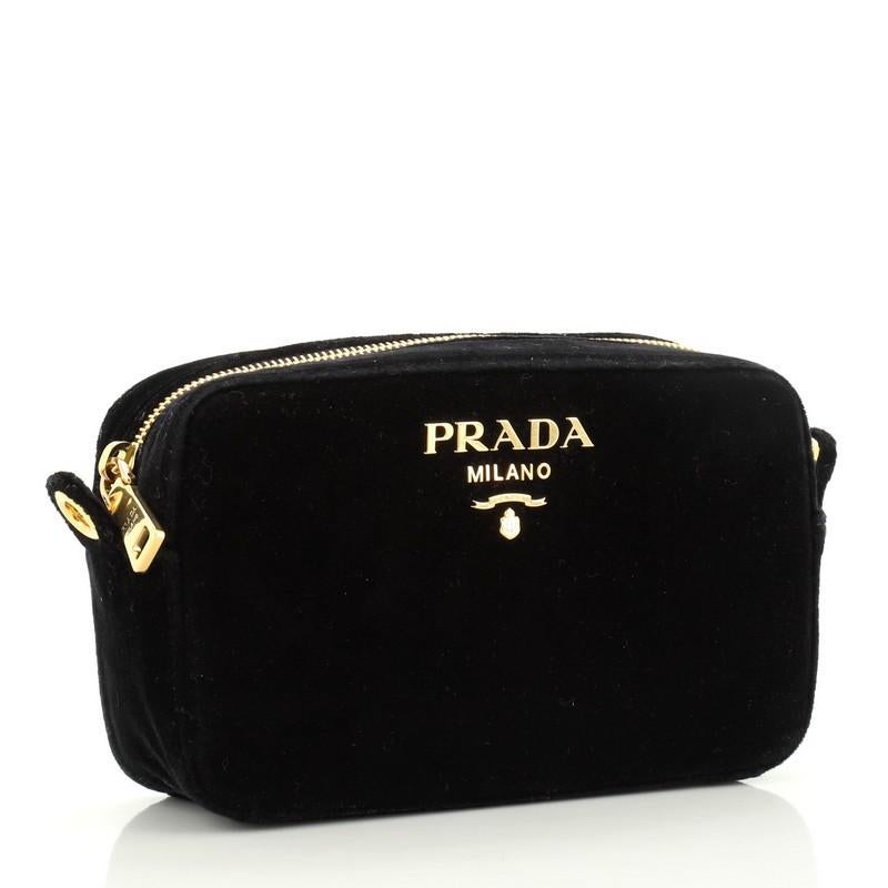 Black  Prada Zip Crossbody Bag Velvet Small