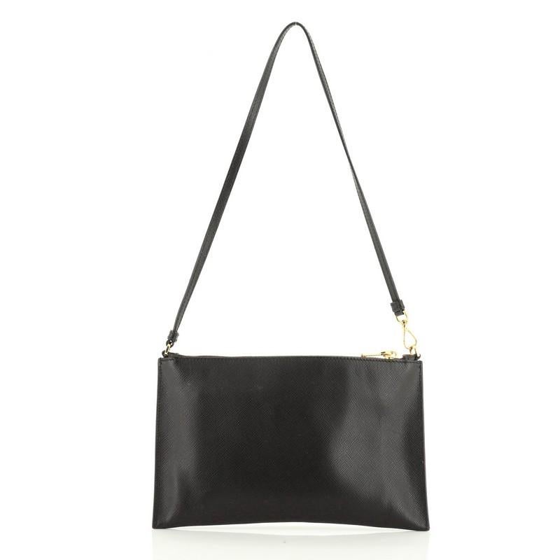 Black Prada Zip Flat Shoulder Bag Saffiano Leather Small 