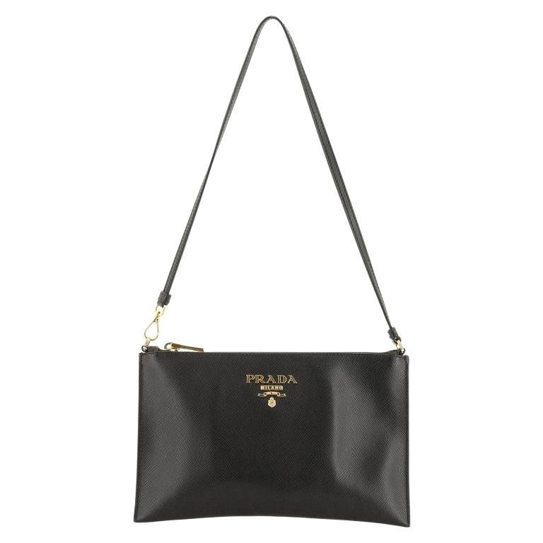 Prada Zip Flat Shoulder Bag Saffiano Leather Small 