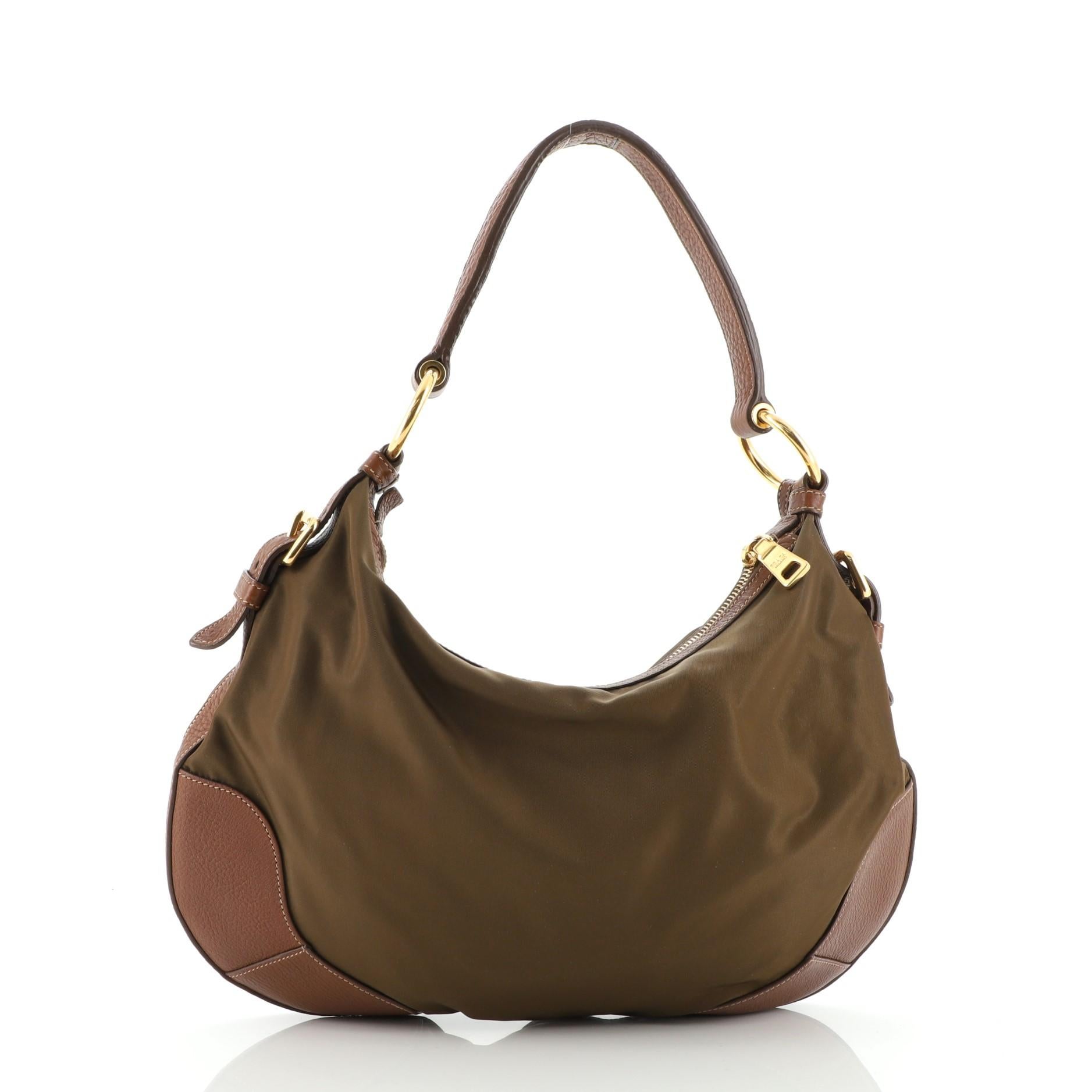 Marron Prada - Sac à main à fermeture éclair Tessuto en cuir - Large