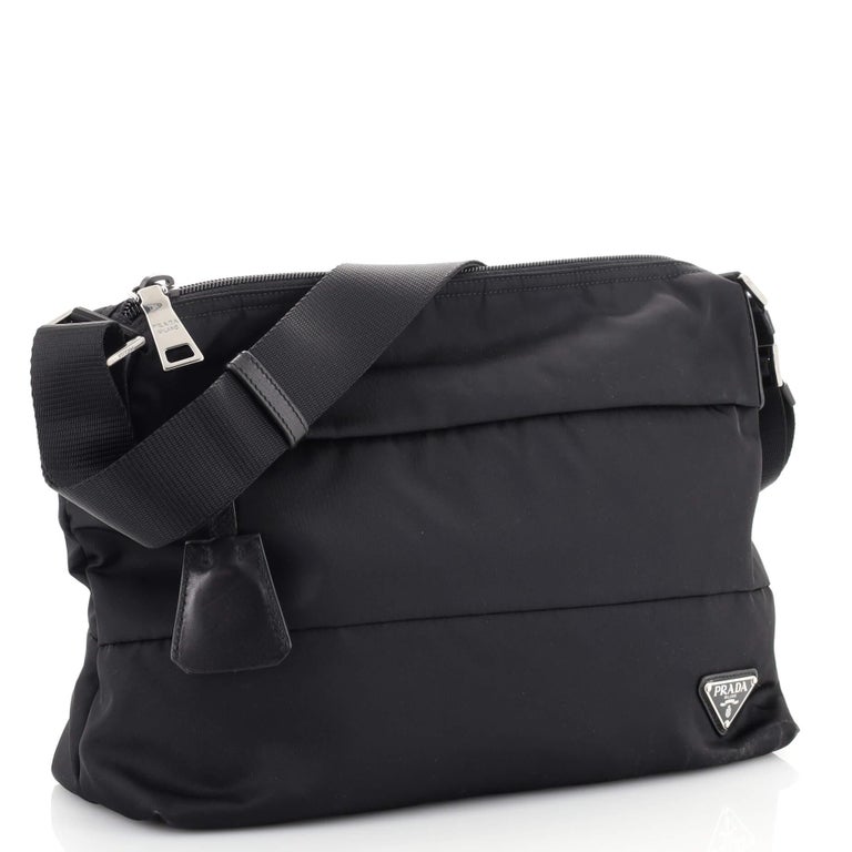 Prada Zip Messenger Bag Horizontal Quilt Tessuto Medium at 1stDibs