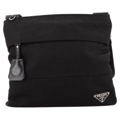 Prada Zip Messenger Bag Horizontal Quilt Tessuto Small