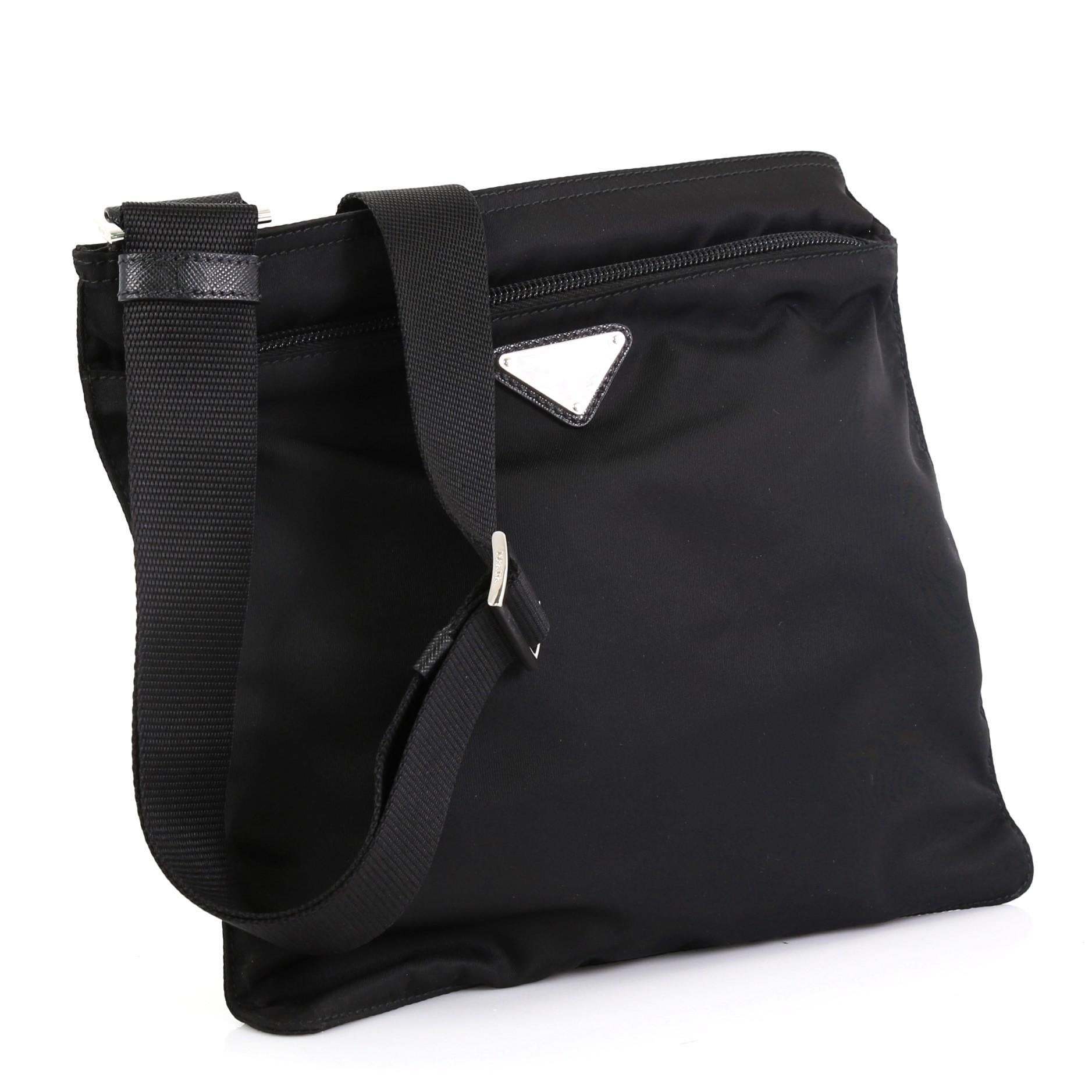 Black Prada Zip Messenger Bag Tessuto Medium