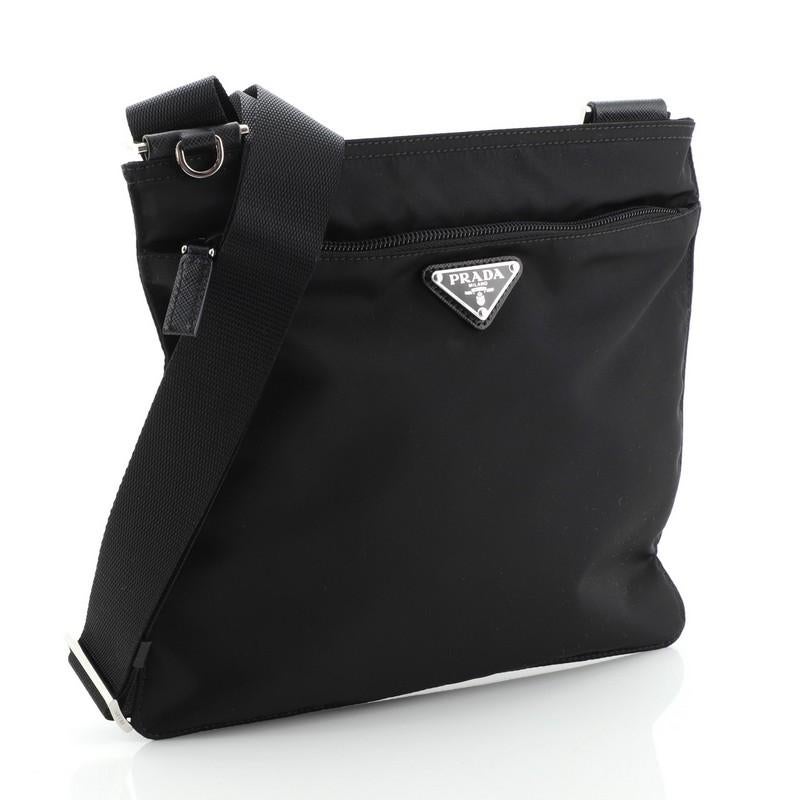 Black Prada Zip Messenger Bag Tessuto Medium