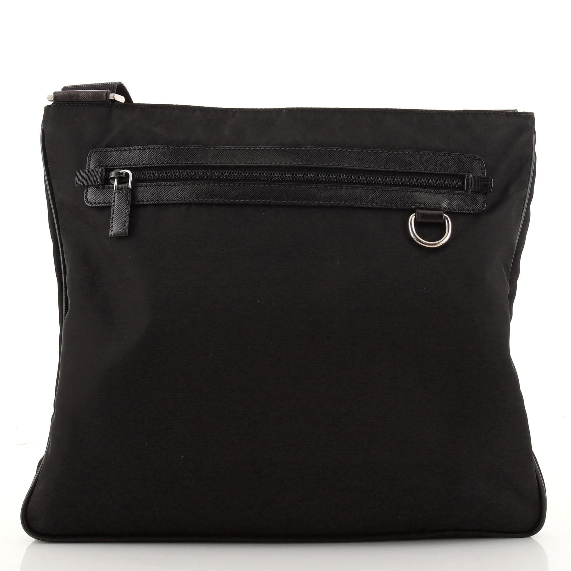 Black Prada Zip Messenger Bag Tessuto Medium