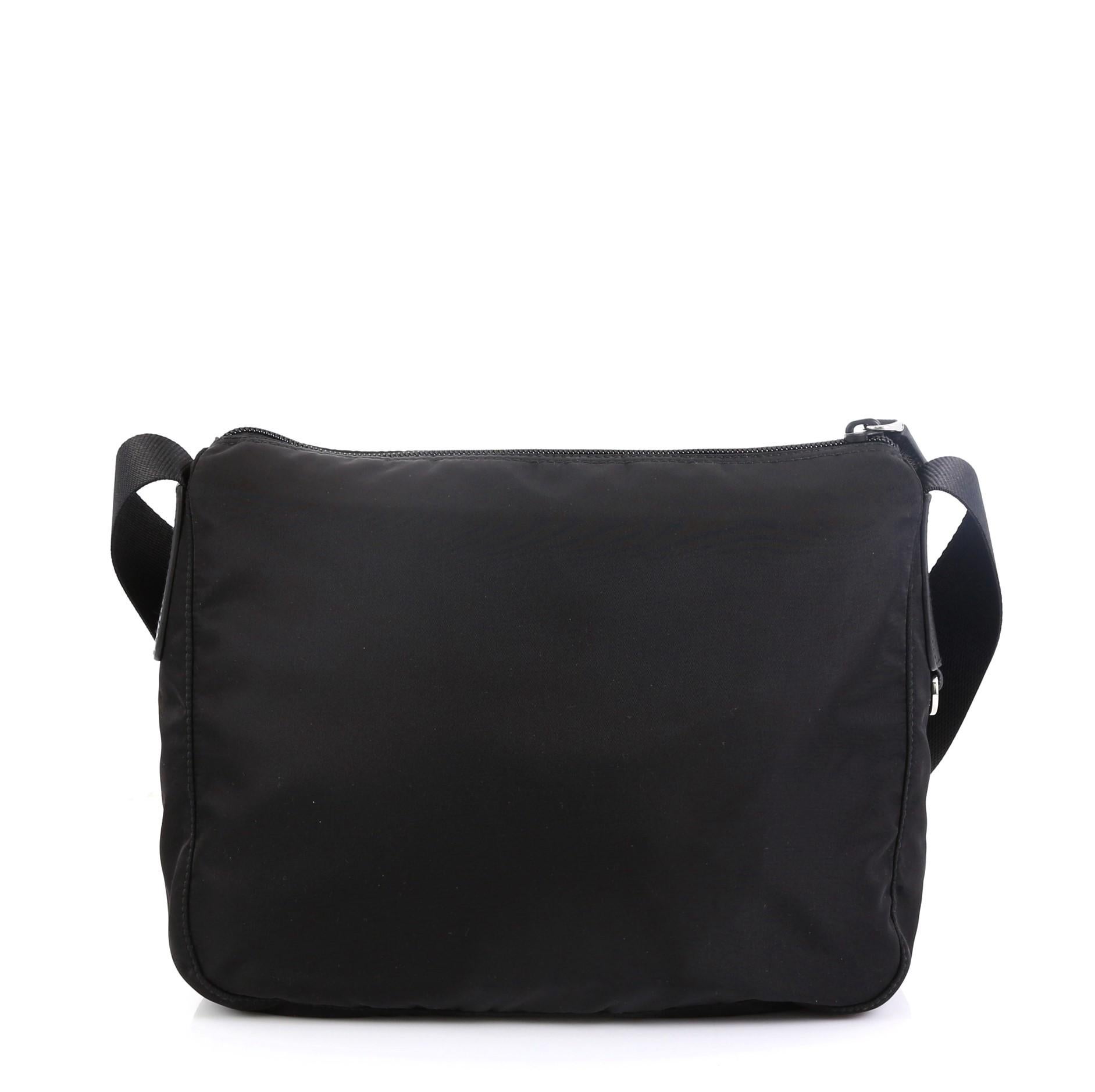 Black Prada Zip Messenger Bag Tessuto Small
