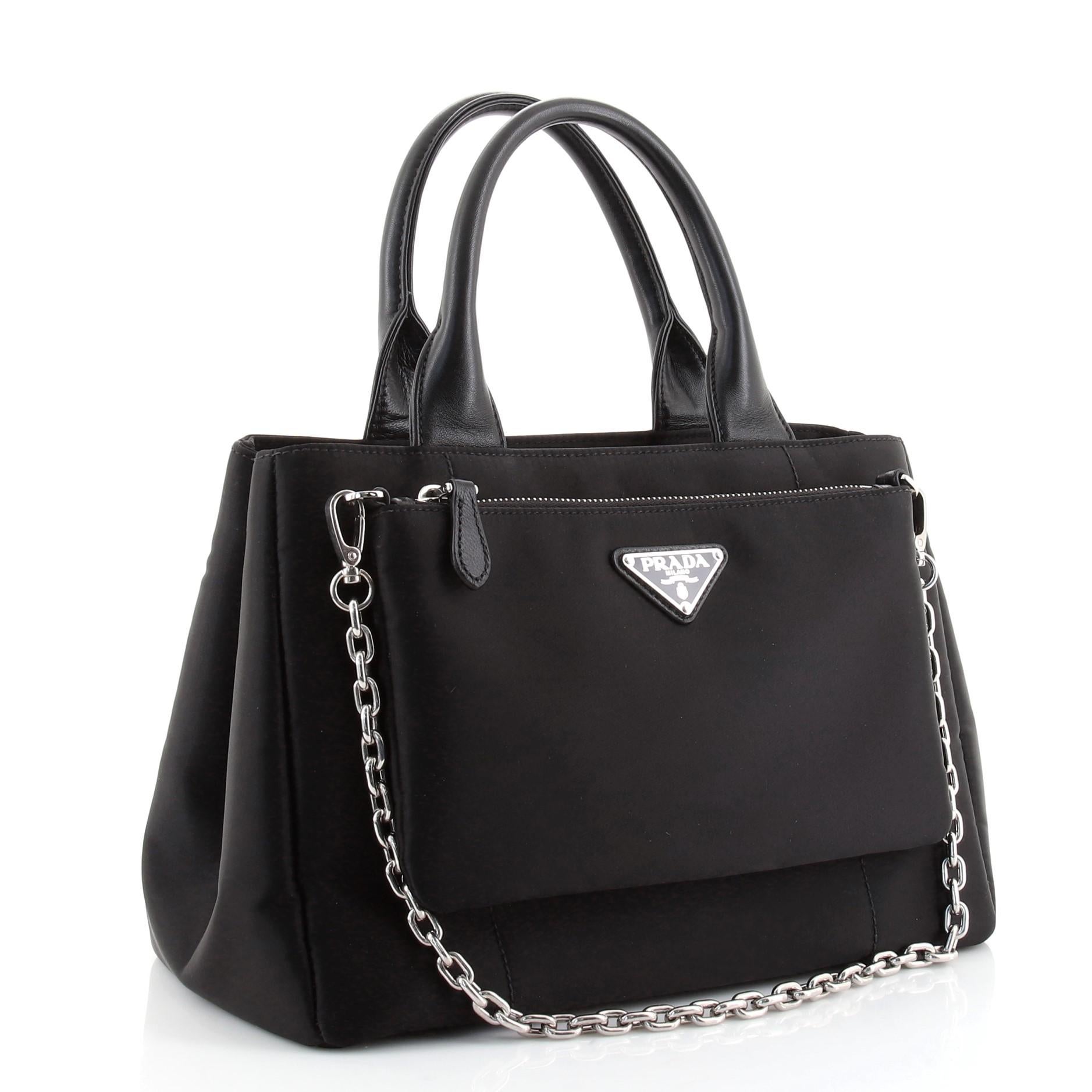 Prada Tragetasche mit Reißverschluss und Kette Tessuto mit Leder Klein (Schwarz)