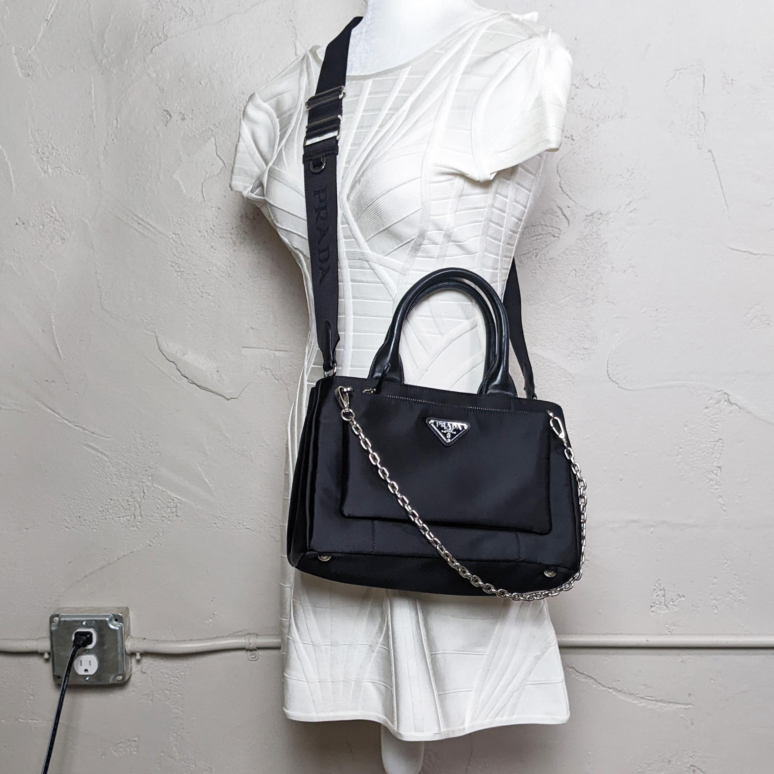 Prada Zip Pocket Chain Tote Bag Tessuto with Leather Small 4