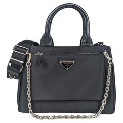 Prada Zip Pocket Chain Tote Bag Tessuto with Leather Small