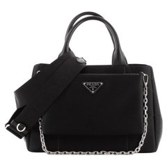 Prada Zip Pocket Chain Tote Bag Tessuto with Leather Small