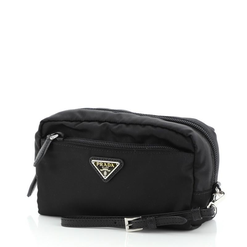 Black Prada Zip Pocket Wristlet Tessuto