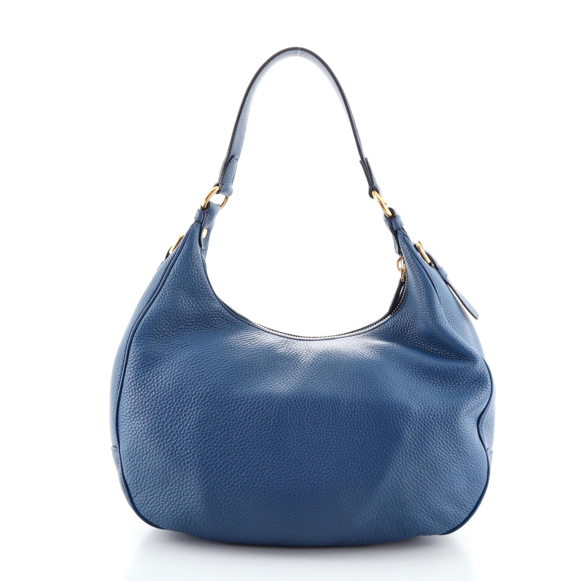 Blue Prada Zip Top Hobo Vitello Daino Medium