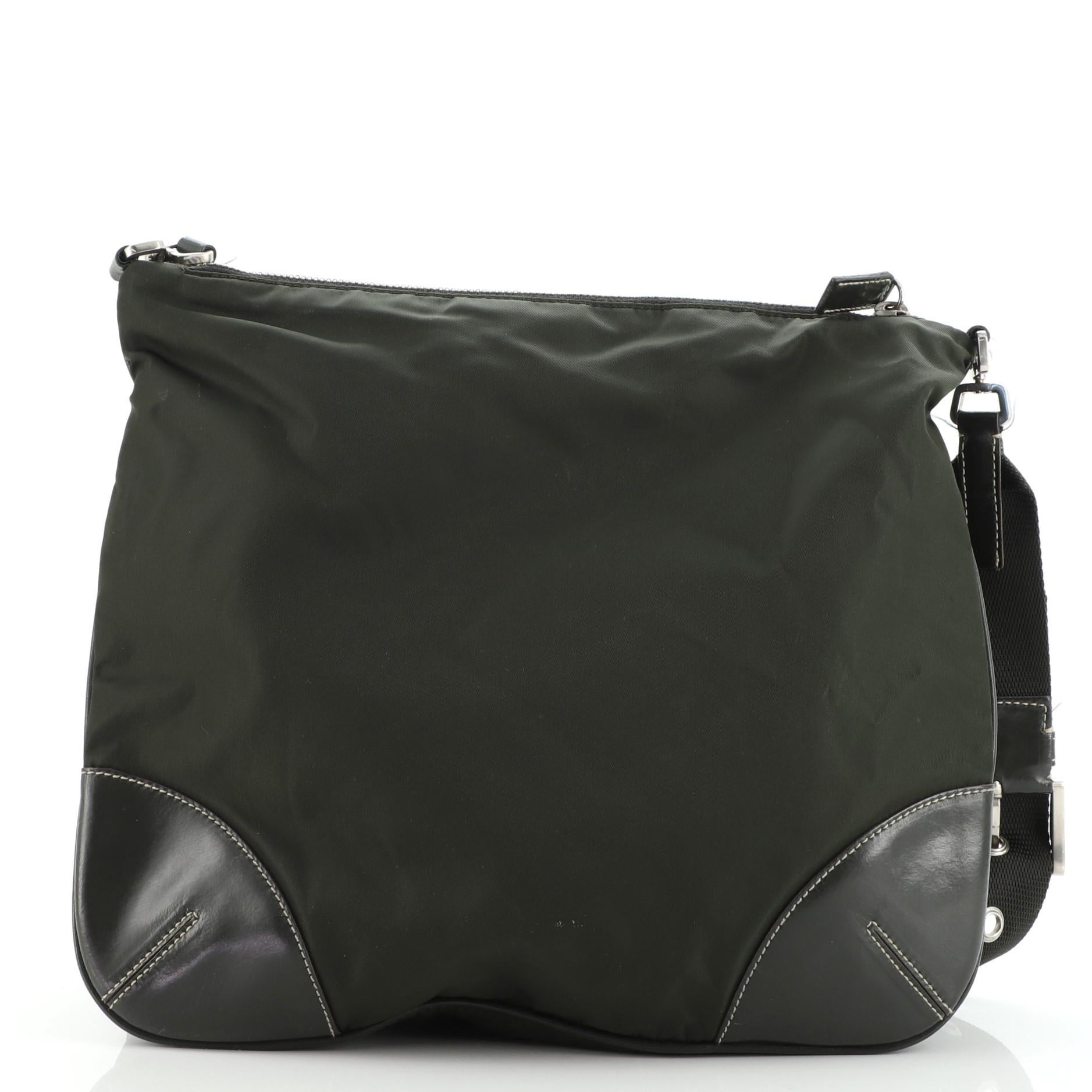 Prada Zip Top Messenger Bag Tessuto with Leather Medium at 1stDibs