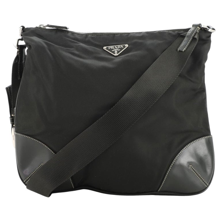 Prada Zip Top Messenger Bag Tessuto with Leather Medium at 1stDibs