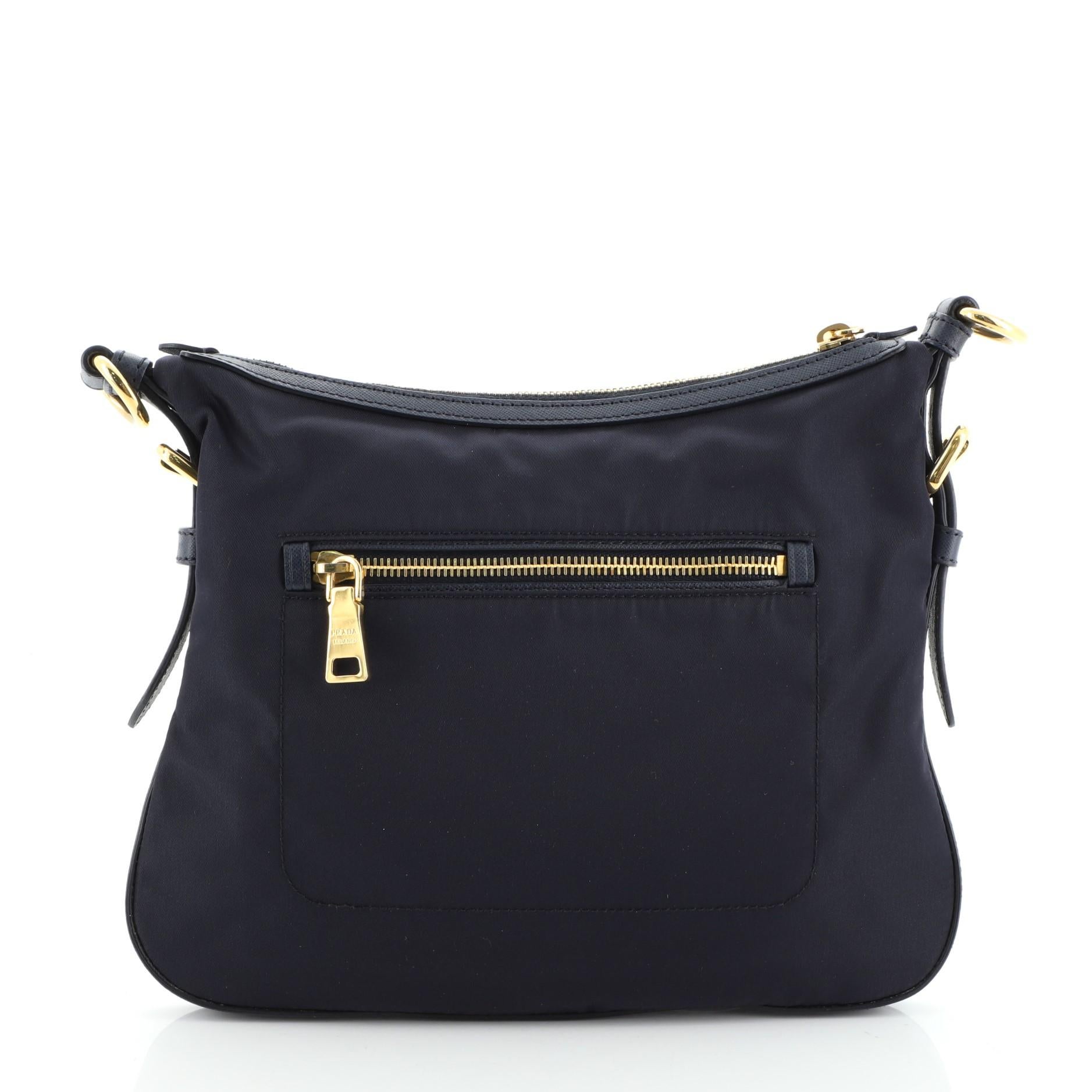 Black Prada Zip Top Messenger Bag Tessuto with Saffiano Leather Medium