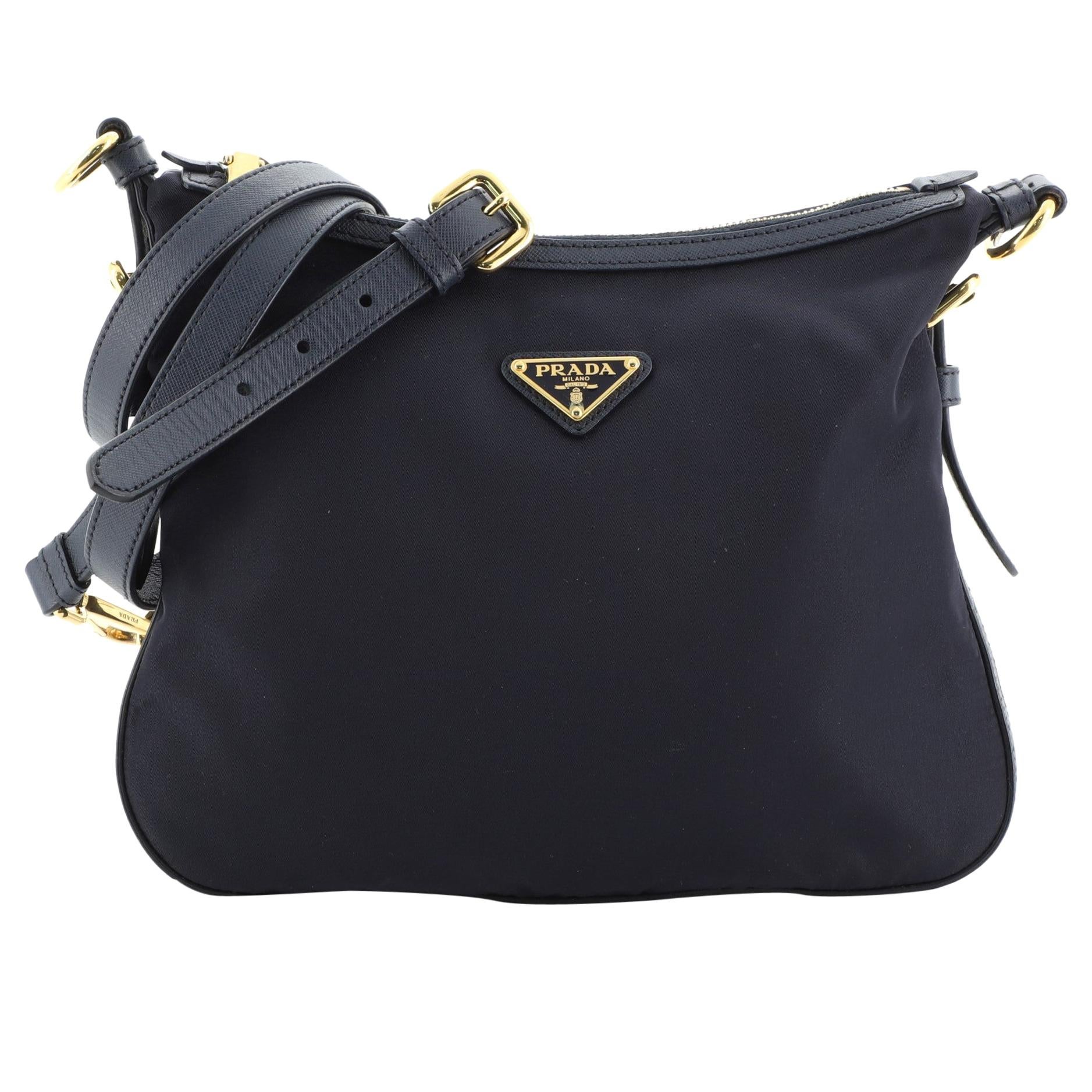 Prada Zip Top Messenger Bag Tessuto with Saffiano Leather Medium