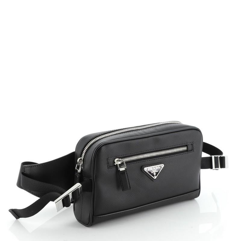 Black Prada Zip Waist Bag Saffiano Leather Small