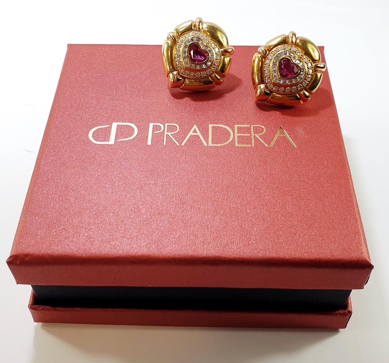 Pradera 18k Gold Bulgary Style Earrings with Diamonds and Burma Heart ...
