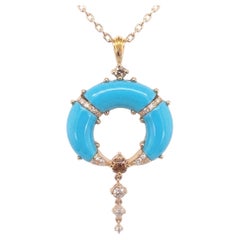 Pradera 18K Yellow Gold Pendant with Natural Turquoise and Natural Diamonds