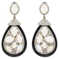 Pradera Jewels Boucles d'oreilles en or et argent 14K avec diamants, onyx et opales