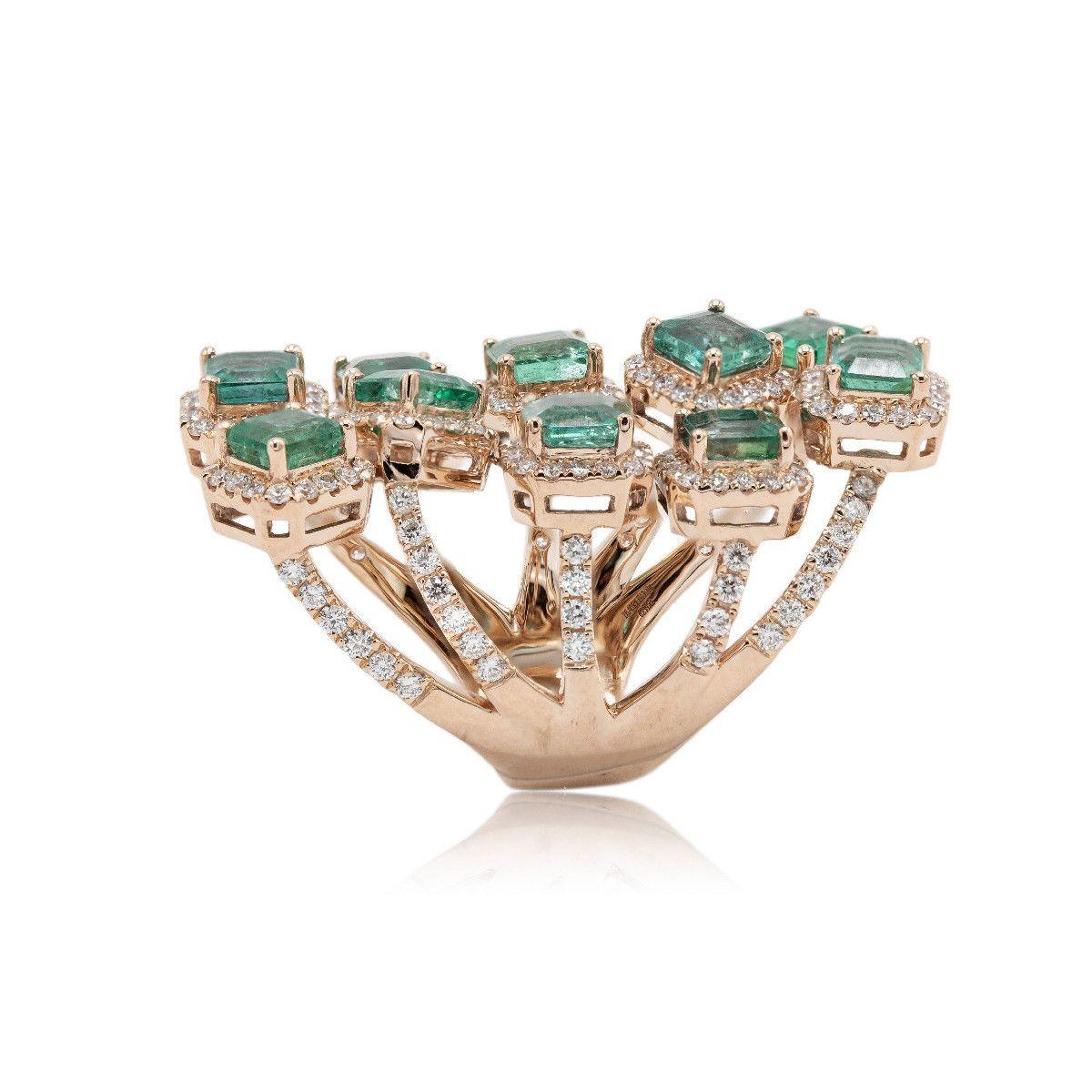 Pradera Joyas Anillo De Oro Blanco De 14k Con Diamantes Y Esmeraldas en venta 8